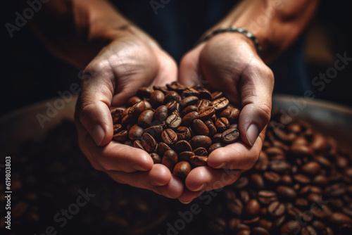 Roasted coffee beans in hands