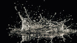 Water splash on black background, generative AI.
