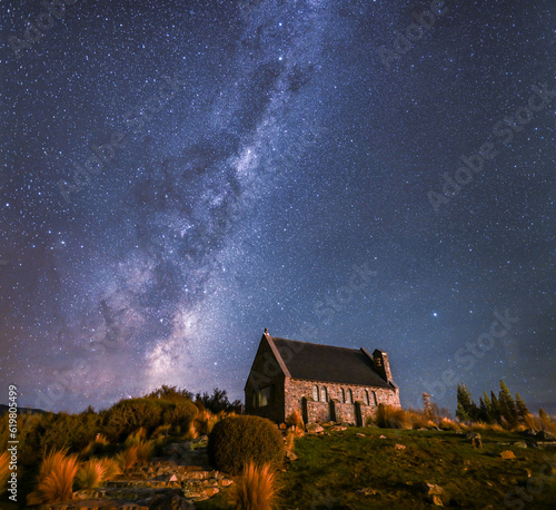Photos The Milky Way rises over the back of the Church of the Good Shepherd in Lake Tekapo, New Zealand