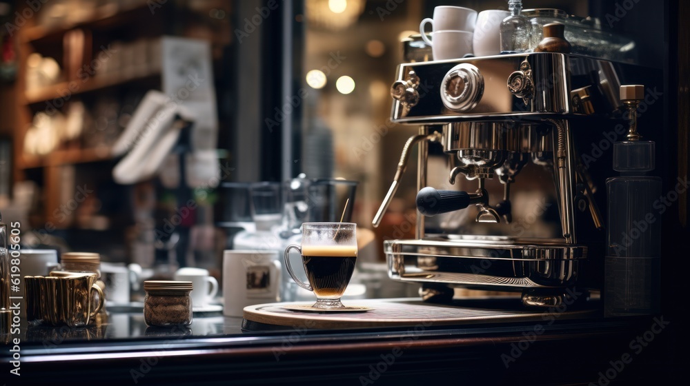 espresso machine pouring coffee, ai generative espresso machine pouring coffee, ai generative