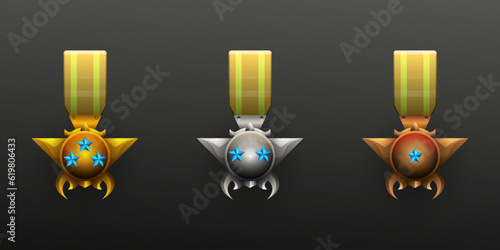 Gold, Silver and Bronze Game Level Achievement Winner Medals for Enhance Your Game UI Design 