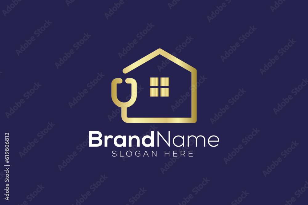 Luxurious Home doctor Gold Logo design vector template
