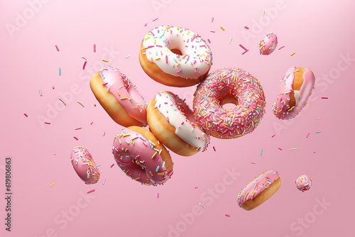 donuts isolated on pink background