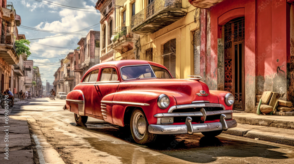 Old Cuba Classic American Cars on the Street of Havanna Abstract Illustration Wallpaper Background Generative AI  KI Digital Art
