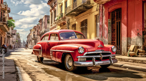 Old Cuba Classic American Cars on the Street of Havanna Abstract Illustration Wallpaper Background Generative AI  KI Digital Art © Korea Saii