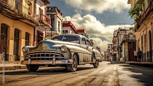 Old Cuba Classic American Cars on the Street of Havanna Abstract Illustration Wallpaper Background Generative AI KI Digital Art