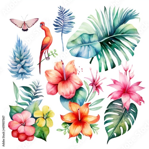 Watercolor Pastel Hawaii clip art on white background Generative AI 