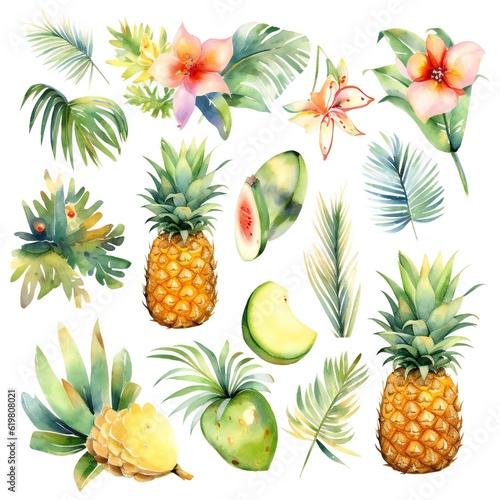 Watercolor Pastel Hawaii clip art on white background Generative AI 