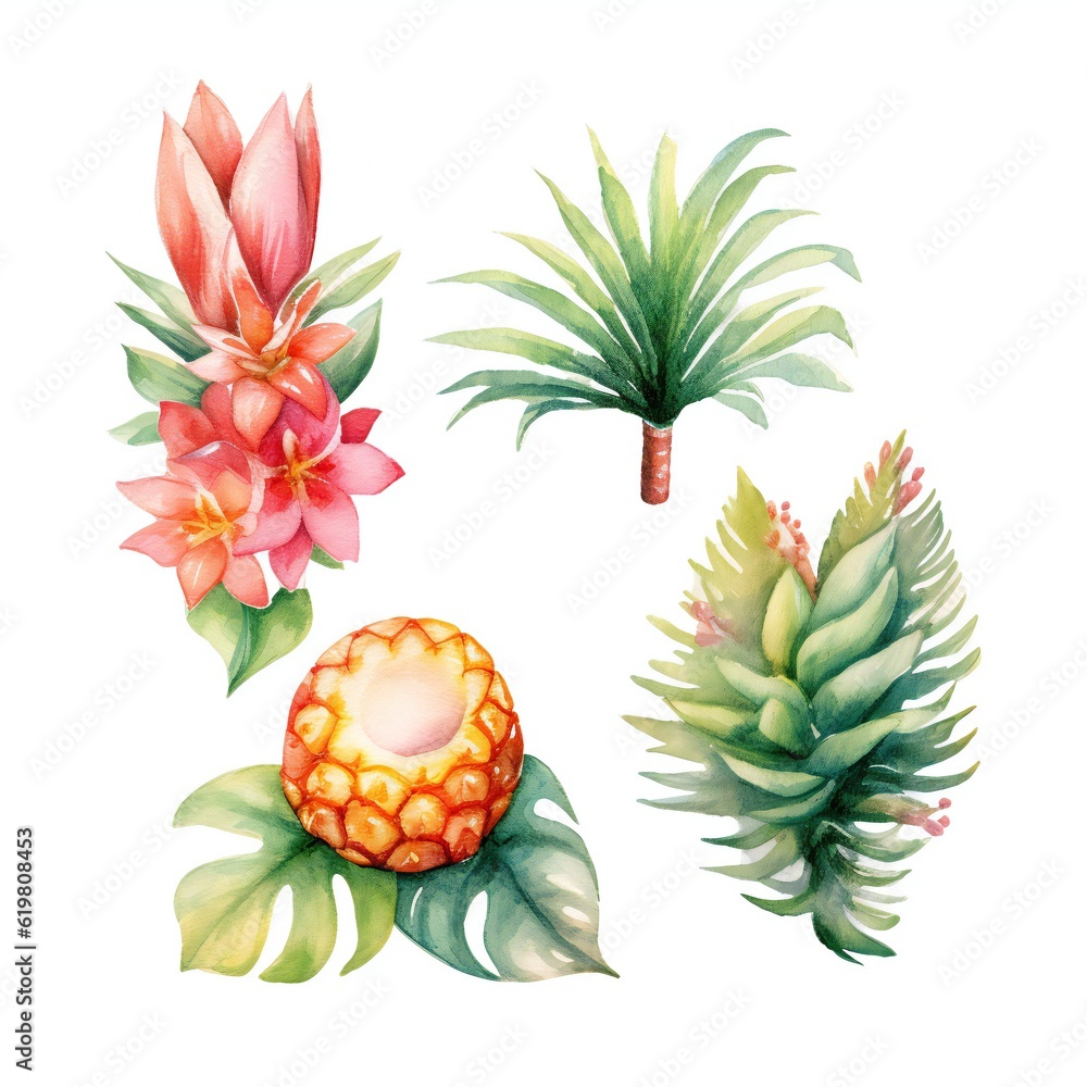 Fototapeta premium Watercolor Pastel Hawaii clip art on white background Generative AI 