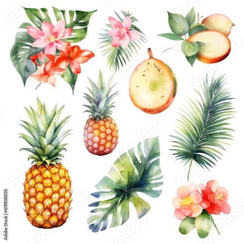 Watercolor Pastel Hawaii clip art on white background Generative AI 