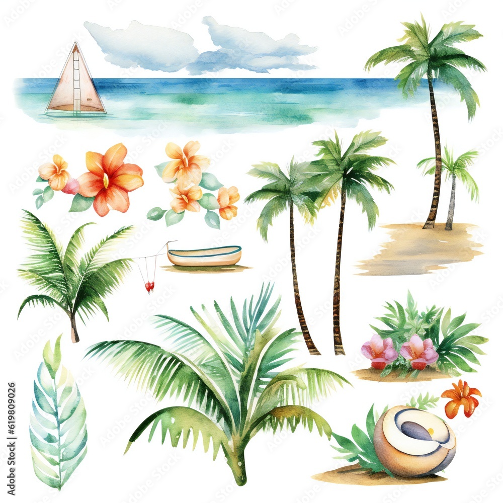 Obraz premium Watercolor Pastel Hawaii clip art on white background Generative AI 