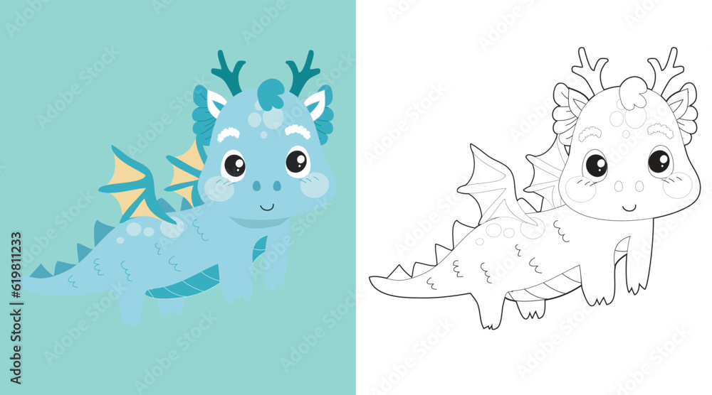 Cute and adorable baby dragon coloring page. Coloring baby dragon ...