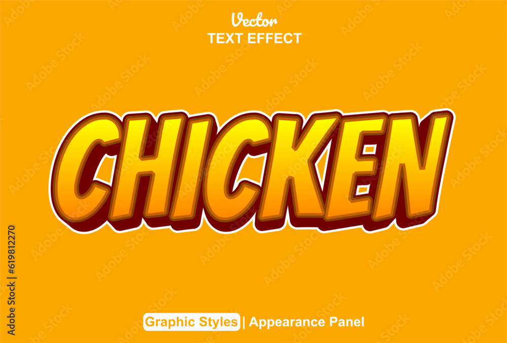chicken text effect with orange color graphic style editable.