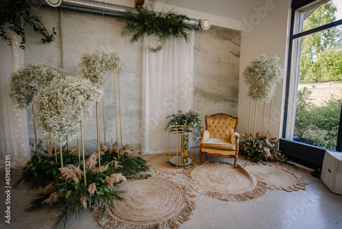Photo corner decorated for a wedding in a guest house, © Raivo