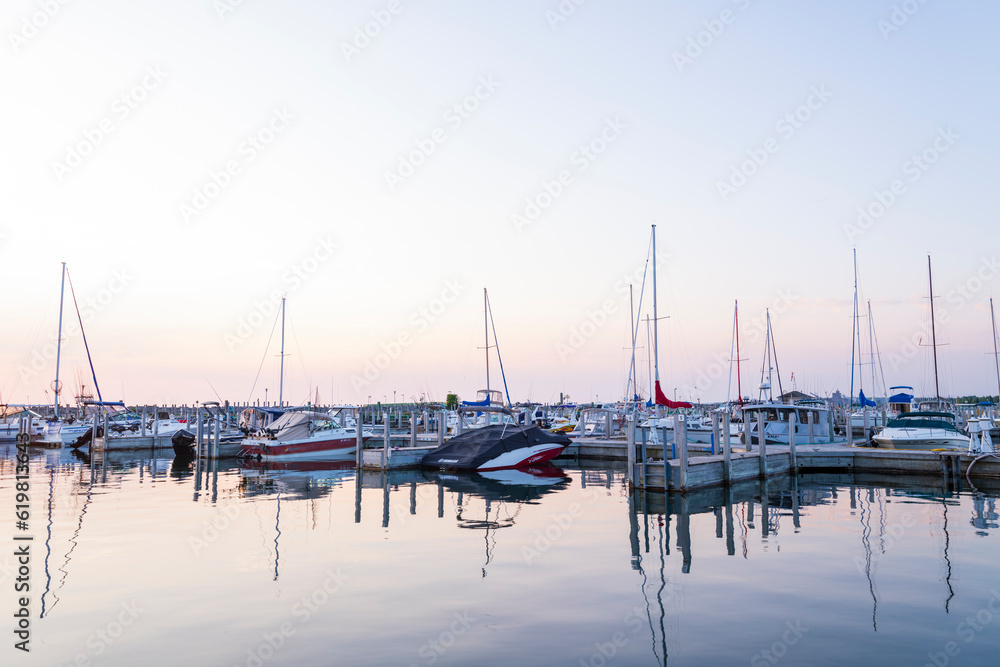 Small boat harbor at dawn