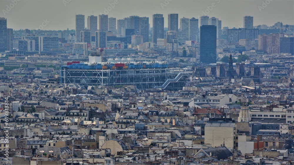 Panorama Paryża z centrum Pompidou - obrazy, fototapety, plakaty 