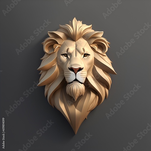 minimalist logo of lion brand, symmetrical, 3D render, AI generated
