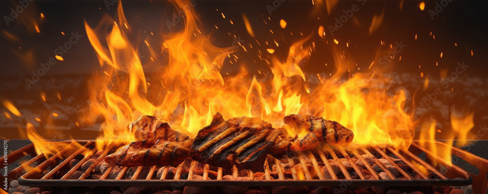barbecue grill with fire. generative ai