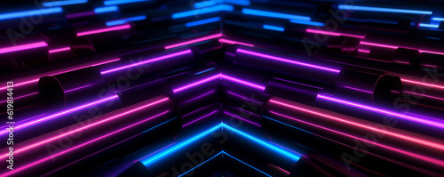 3d render. Abstract background with purple and blue neon lights.