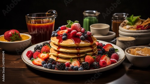 pancakes with berries and jam