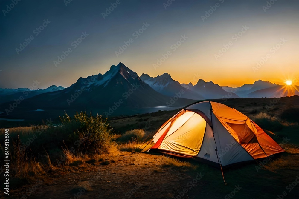 Serenade of Solitude: Experience the Enchanting Romance of a Mountain Sunset Camping Retreat!