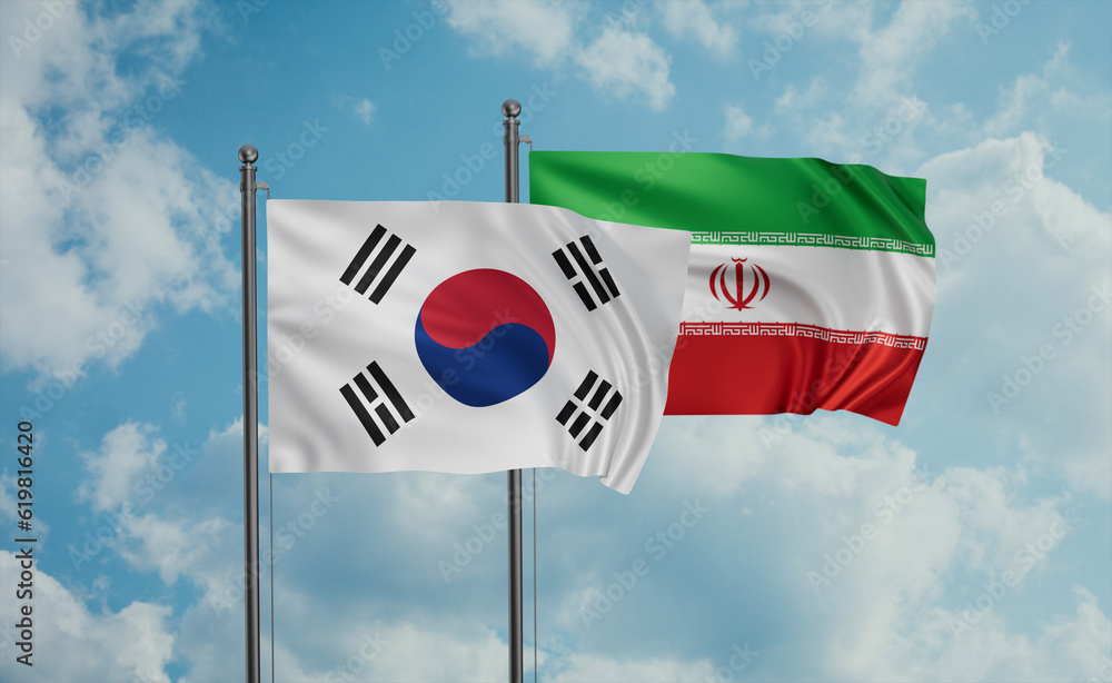 Naklejka premium Iran and South Korea flag
