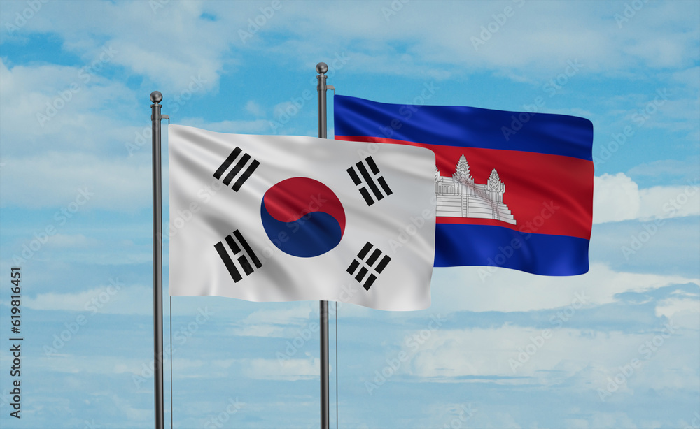 Naklejka premium Cambodia and South Korea flag