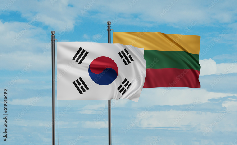 Naklejka premium Lithuania and South Korea flag