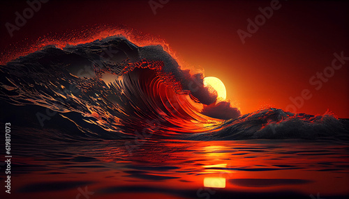beautiful view of ocean waves with sun sets 