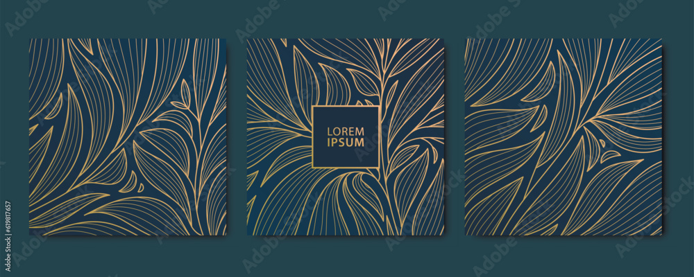 Vector set of abstract luxury golden square cards, wave post templates ...