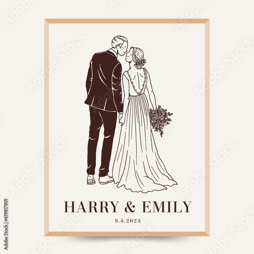 Classic wedding couple illustration line art style