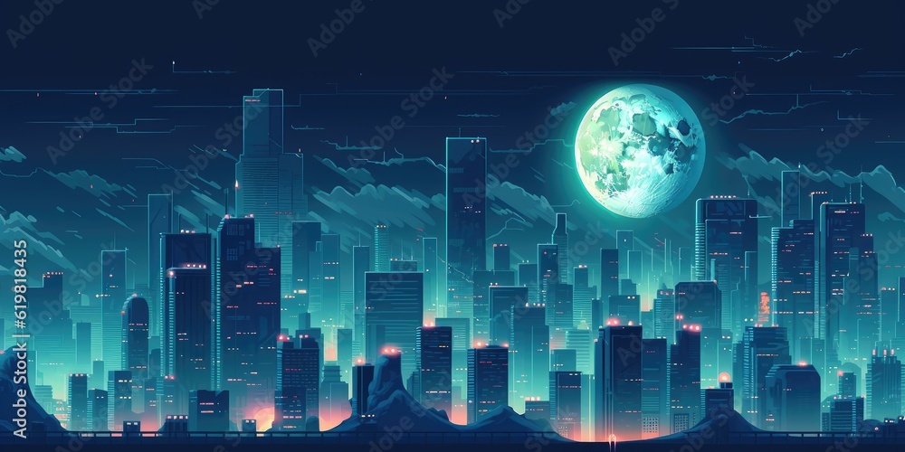 Landscape of a modern night futuristic city.