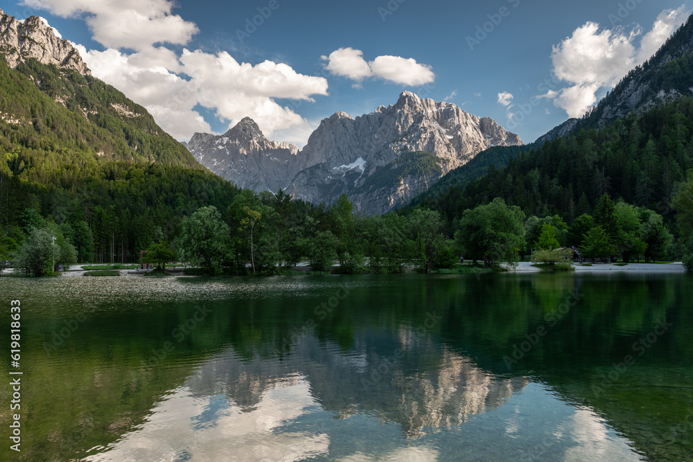 Lake Jasna in Kranjska Gora, Slovenia. Natural alpine landscape and scenic views