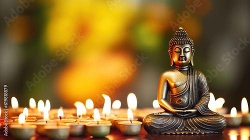 Buddha and candles  religious concept. Generative AI