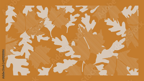 Abstract art autumn background vector. Botanic fall season hand drawn pattern design with oak, maple leaves. Simple contemporary style illustrated Design for fabric, print, cover, banner, wallpaper.