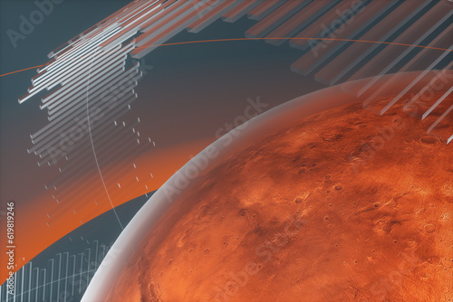 Fototapeta Naklejka Na Ścianę i Meble -  Mars planet with glass futuristic orbit. 3d rendering illustration.
