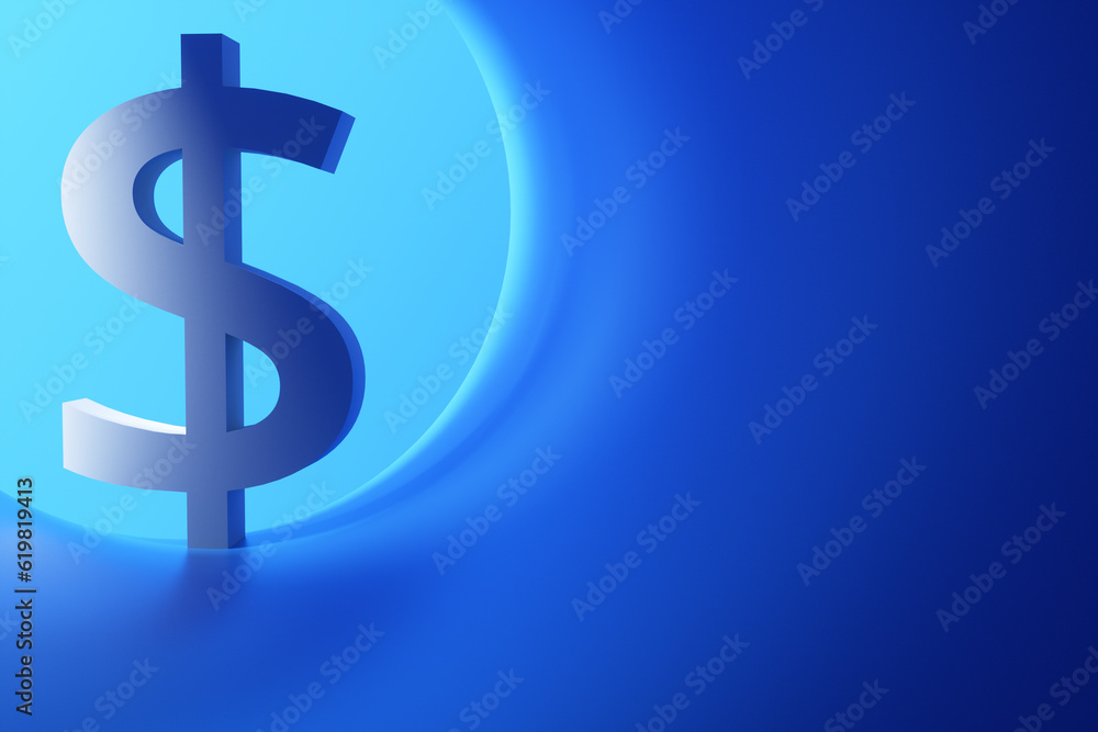 Close-up of dollar currency icon in blue tunnel. 3d rendering illustration Close-up of dollar currency icon in blue tunnel. 3d rendering illustration