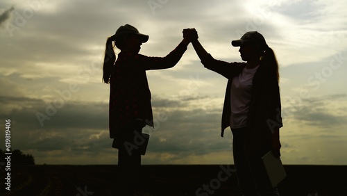 silhouette handshake, business partner agriculture, teamwork, group people team together handshake, rural dialogue work business, building, work, corn green success, collaboration silhouette concept