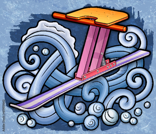 Cartoon cute doodle hand drawn sled illustration.