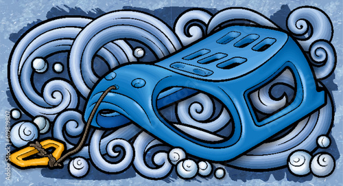 Cartoon cute doodle hand drawn sled illustration.