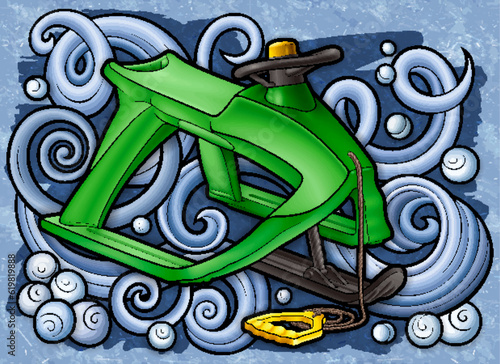 Cartoon cute doodle hand drawn sled illustration.