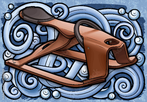 Cartoon cute doodle hand drawn sled illustration.
