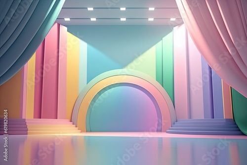 Stand podium wall scene pastel color background, geometric shape for product display presentation.