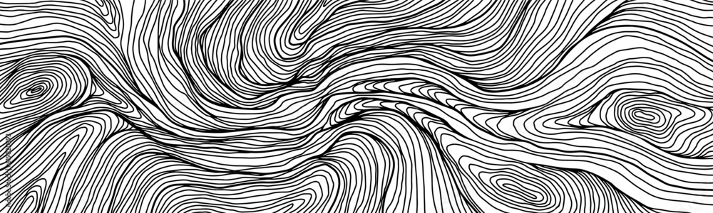 Black and white linear wavy background. Wave pattern. Abstract texture with line curves. Swirl pattern. Deformed curved lines. Black and white linear wavy background. Wave pattern. Abstract texture with line curves. Swirl pattern. Deformed curved lines.