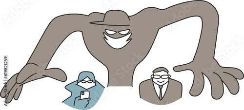 迫りくる不審者　セット　イラスト素材
