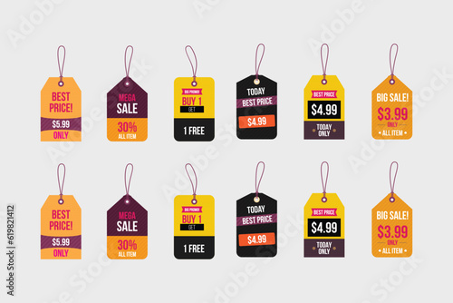 Set of labels or sale tags. cardboard sale labels. Vector illustration