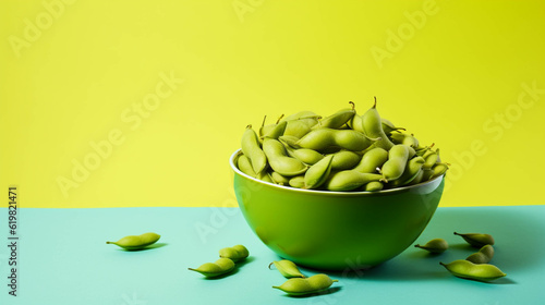 Wallpaper Mural Eedamame beans on colorful background. empty copy space on the side for text. Bright Vibrant colors. Generative AI. Torontodigital.ca
