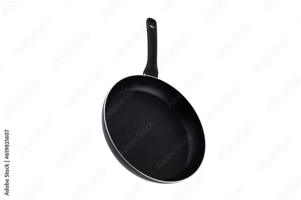 Frying pan on a white background. Frying pan close-up on a white background. Frying pan on a white background. Frying pan close-up on a white background.