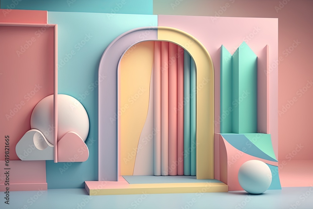 Stand podium wall scene pastel color background, geometric shape for product display presentation. Stand podium wall scene pastel color background, geometric shape for product display presentation.