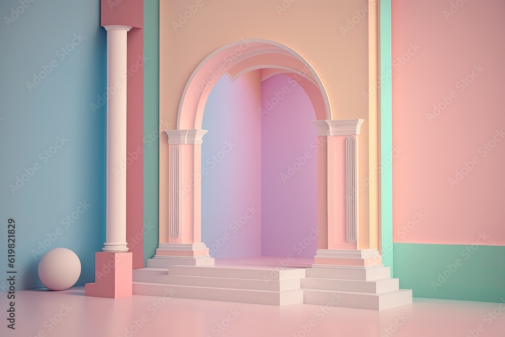 Stand podium wall scene pastel color background, geometric shape for product display presentation. Stand podium wall scene pastel color background, geometric shape for product display presentation.